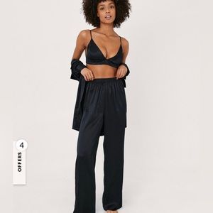 Nasty Gal Black Satin Pajama Set